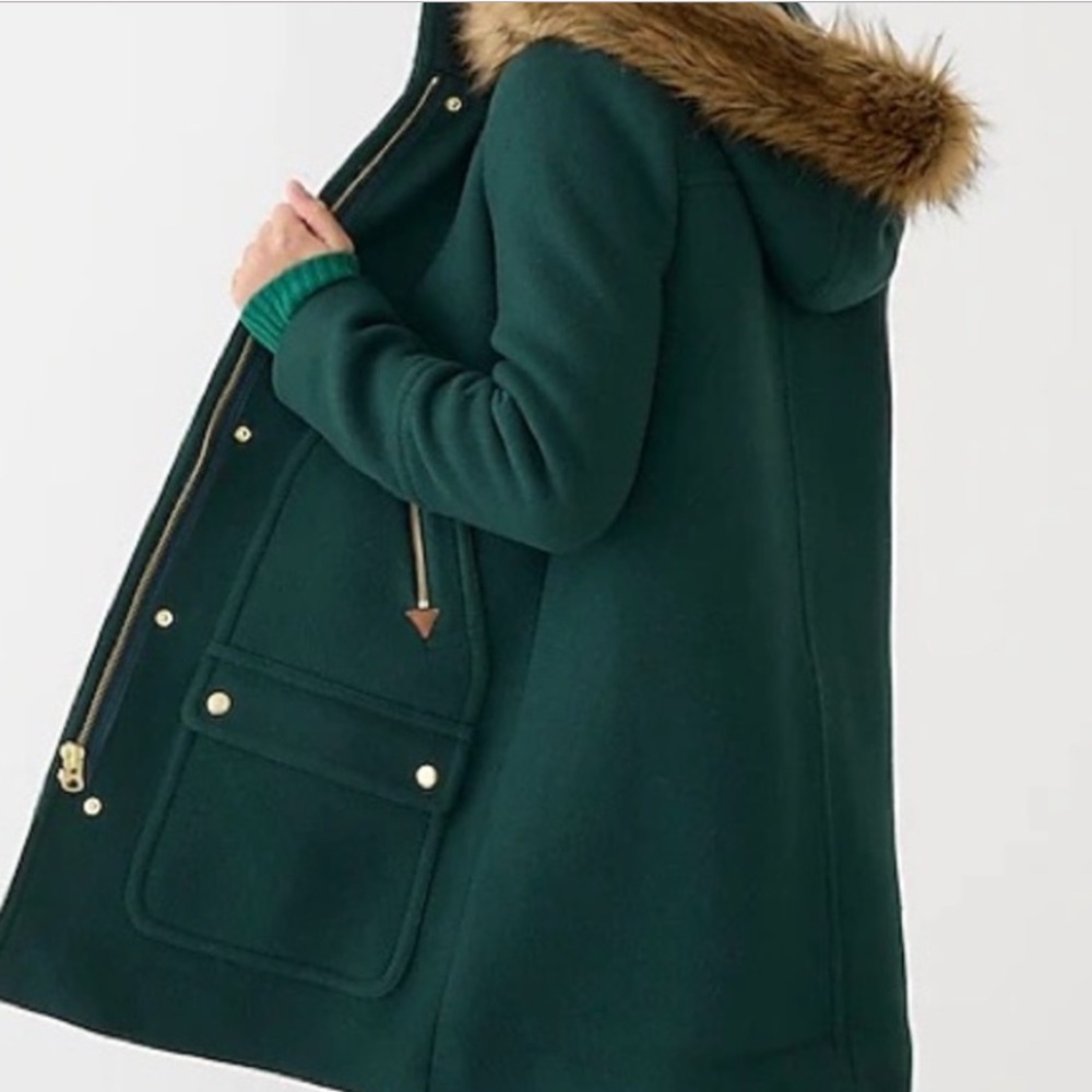 J Crew Summit Parka in Italian Stadium Cloth Wool Dark Forest. Size 00 - Picture 9 of 13